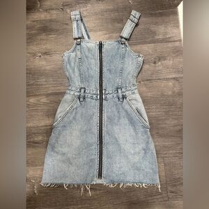KSUBI Legacy Denim Knit Pinafore Zip Up Dress Washed Blue Sz XS